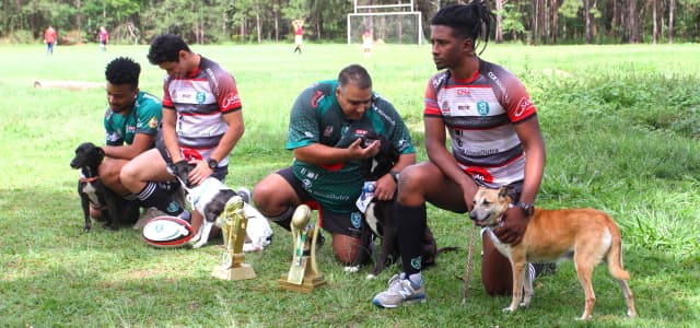 Atletas do Rugby e cães do canil municipal fazem calendário de fotos