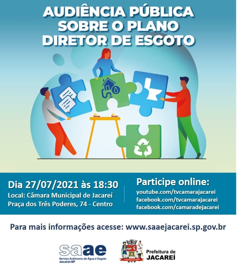 Audiência pública sobre o Plano Diretor de Esgoto de Jacareí acontecerá no dia 27/07