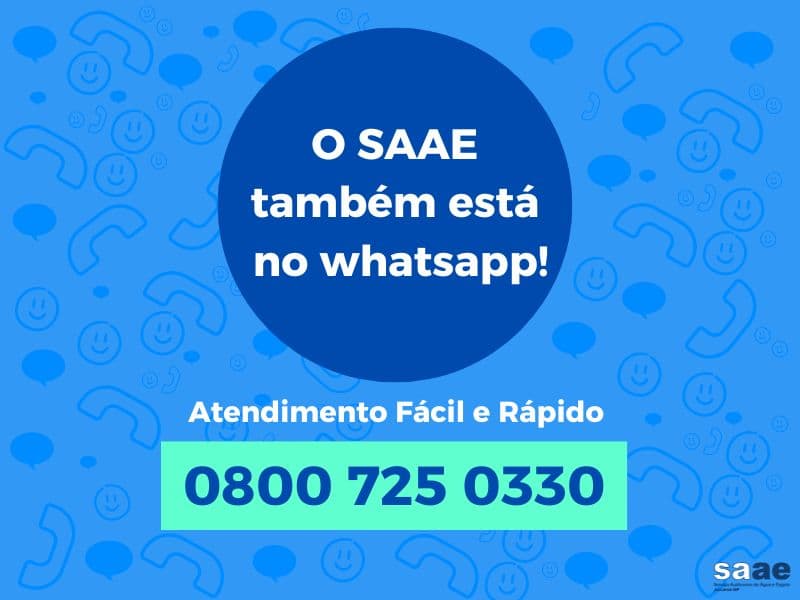Saae Jacareí disponibiliza atendimento via Whatsapp, por meio do número 0800 725 0330