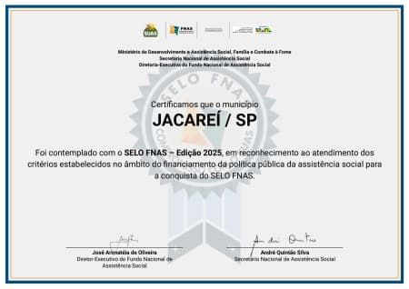 Jacareí conquista Selo FNAS pela qualidade na gestão da assistência social