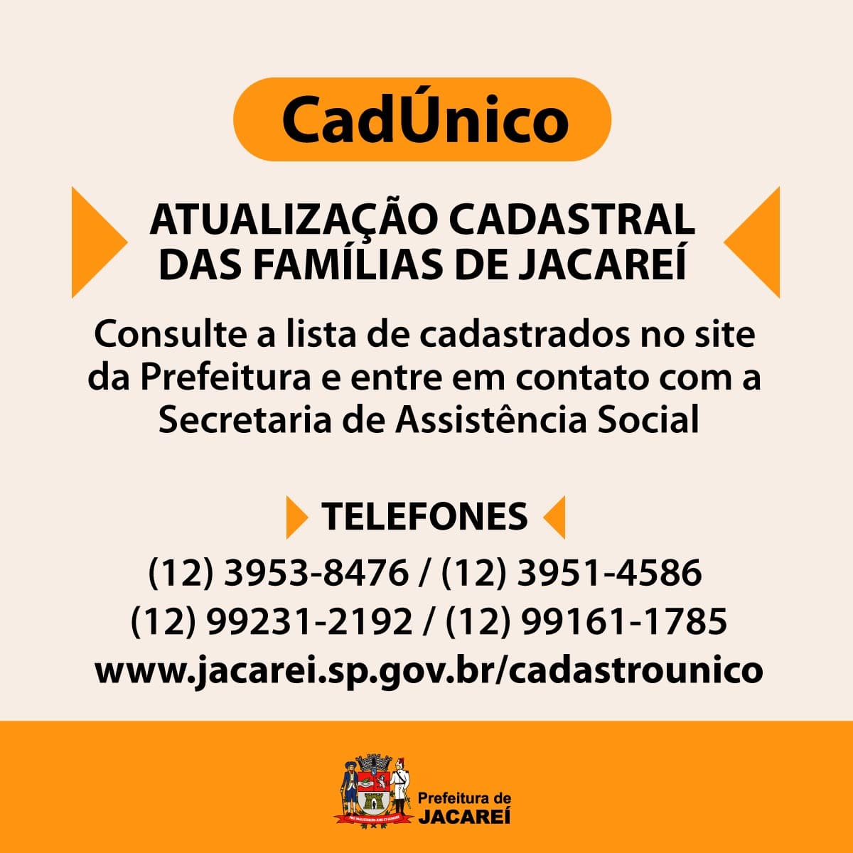 CadÚnico: Secretaria de Assistência Social convoca famílias para atualização cadastral em Jacareí