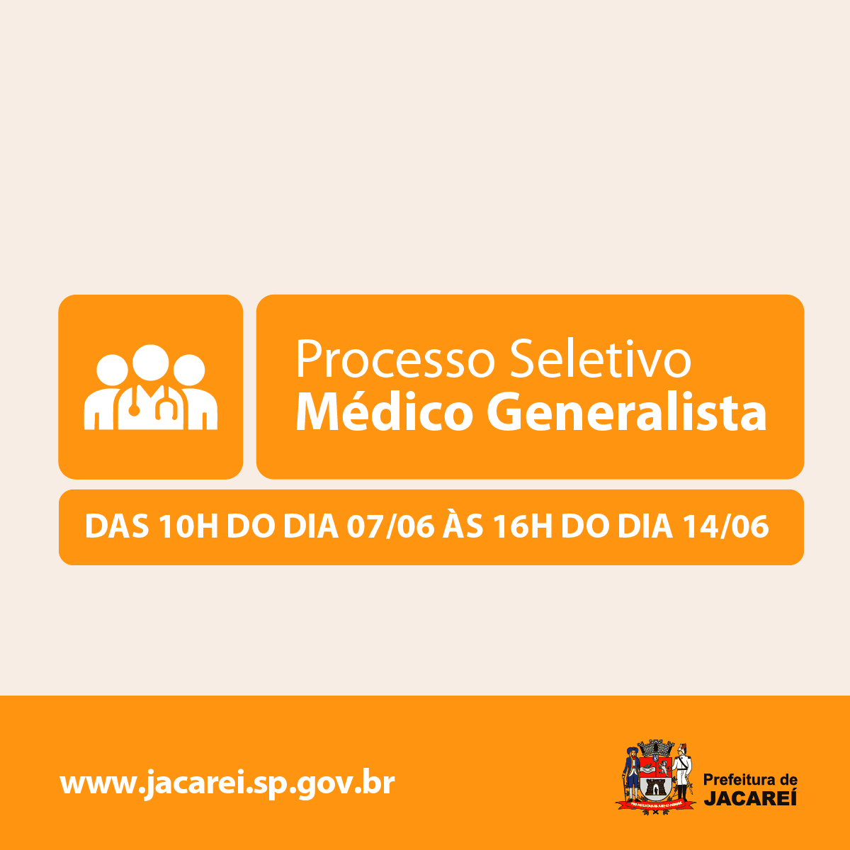 Prazo para inscrição no Processo Seletivo de contratação temporária de Médico Generalista, em Jacareí, encerra-se na segunda-feira