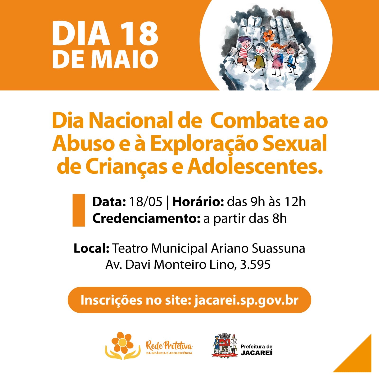 Prefeitura de Jacareí está com inscrições abertas para evento sobre o Dia Nacional de Combate ao Abuso e Exploração Sexual de Crianças e Adolescentes