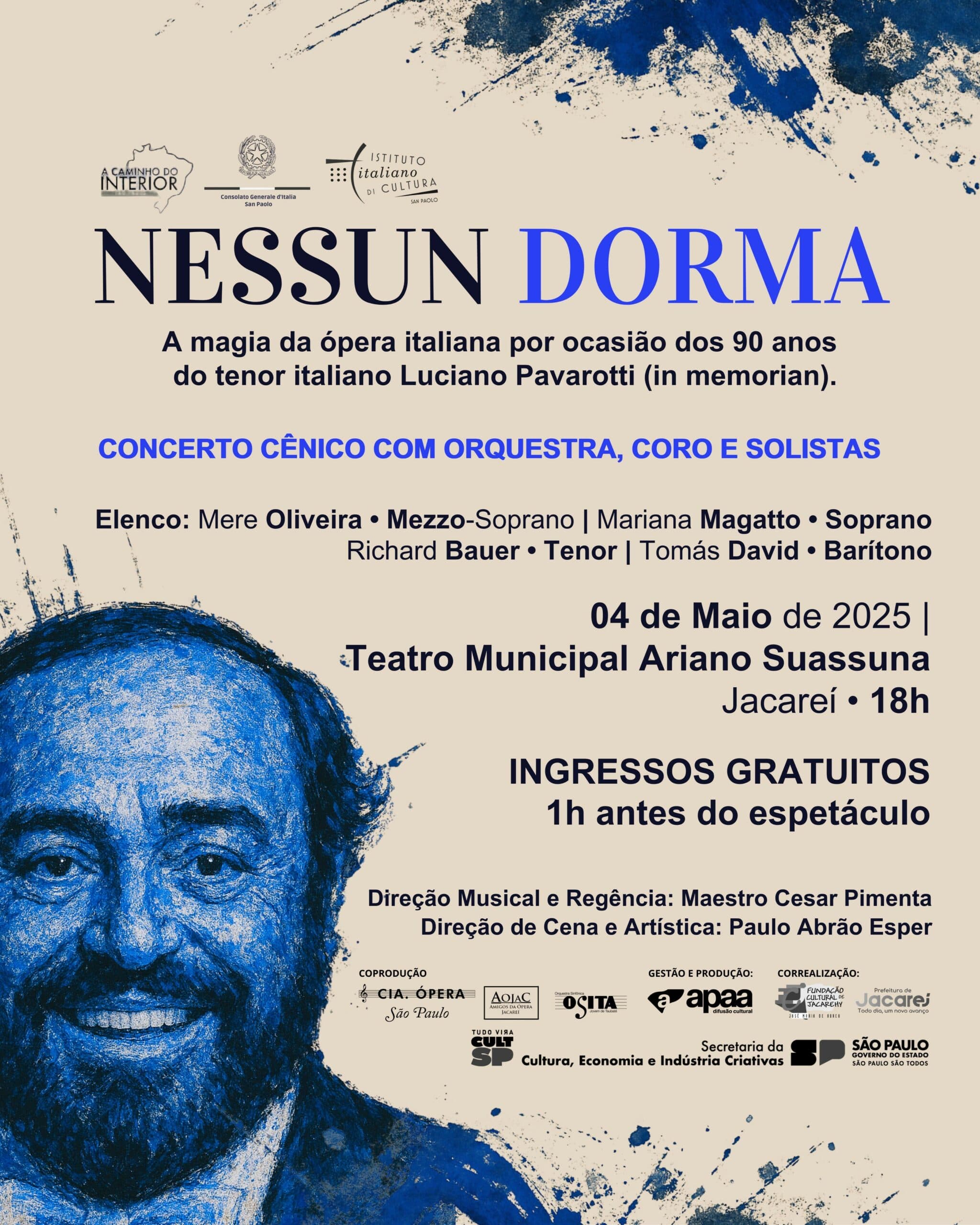 Jacareí recebe o espetáculo “Nessun Dorma – A Magia da Ópera Italiana” no domingo (4)